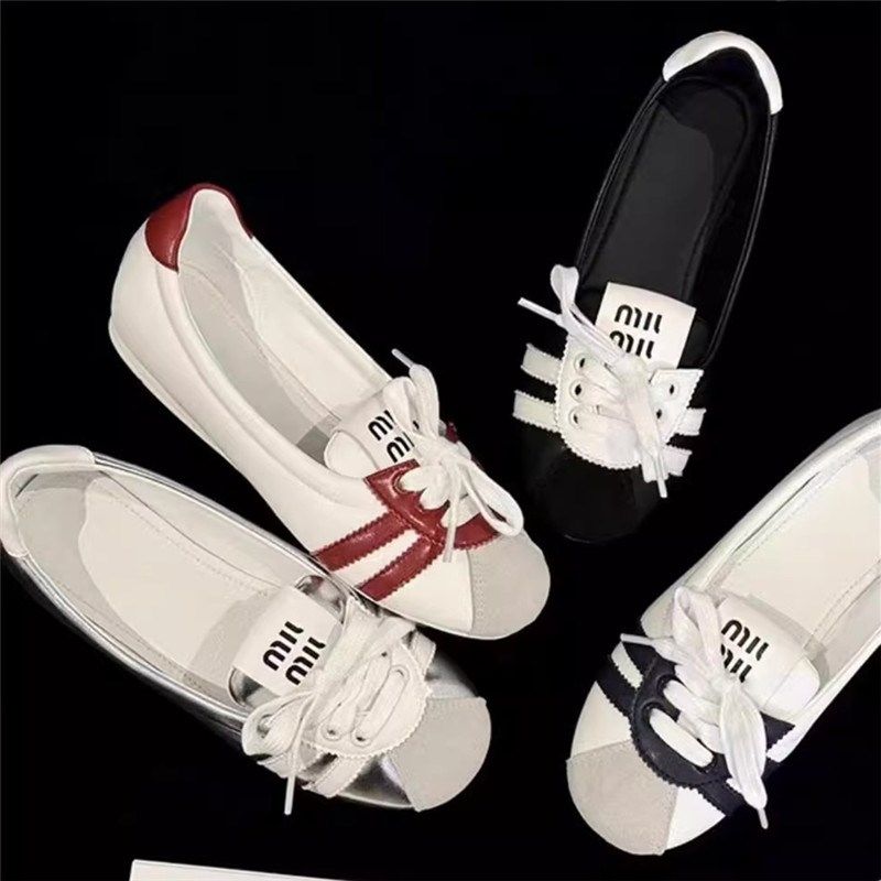 法式芭蕾运动鞋女平底2024夏季新款系带透气一脚蹬小白鞋时尚单鞋,淘宝优惠券,粉丝福利购,淘宝优惠卷