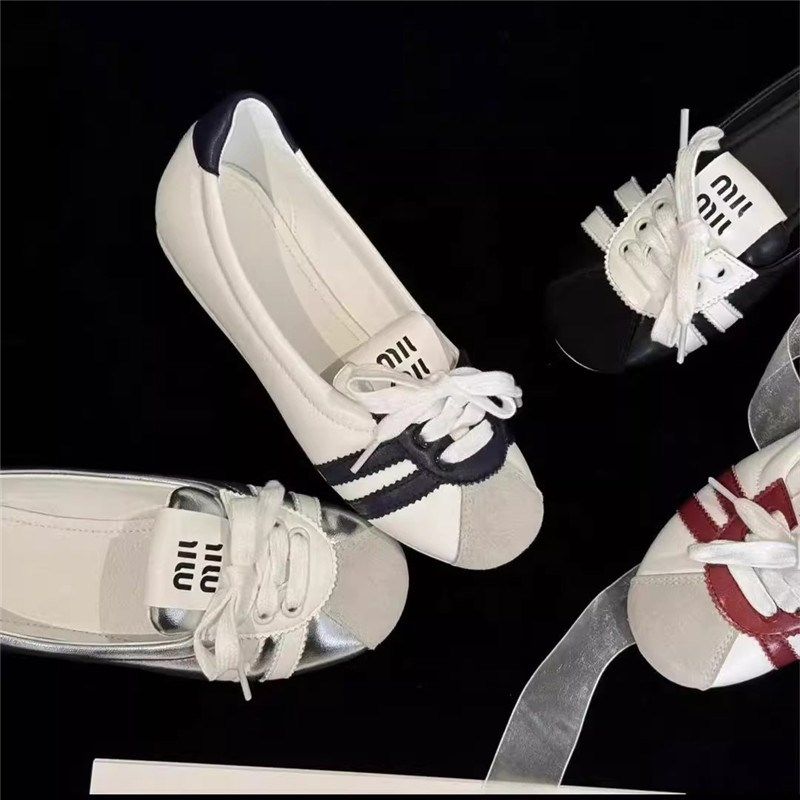 法式芭蕾运动鞋女平底2024夏季新款系带透气一脚蹬小白鞋时尚单鞋,淘宝优惠券,粉丝福利购,淘宝优惠卷