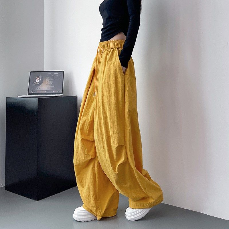 宽松显瘦休闲裤女早秋大码胖mm高腰抽绳工装裤梨形身材百搭阔腿裤,淘宝优惠券,粉丝福利购,淘宝优惠卷