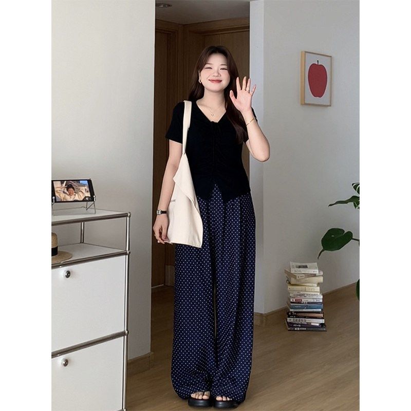 微胖的喵喵 大码女装梨形mm初夏穿搭休闲显瘦高腰波点阔腿裤 2190,淘宝优惠券,粉丝福利购,淘宝优惠卷