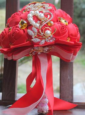金钻手捧花新品韩版浪漫新娘手捧花束红婚庆花束金水钻花现货W227