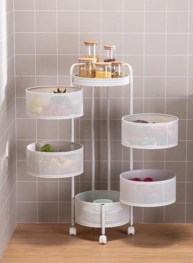 厨房旋转置物架圆形多层果蔬菜篮收纳储物架客厅多功能落地收纳架