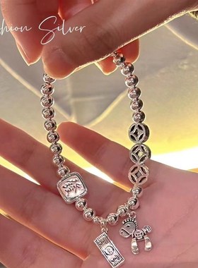 宝俊银饰 足银999 马上有w钱 串珠手链 时尚潮流 现货一件代发