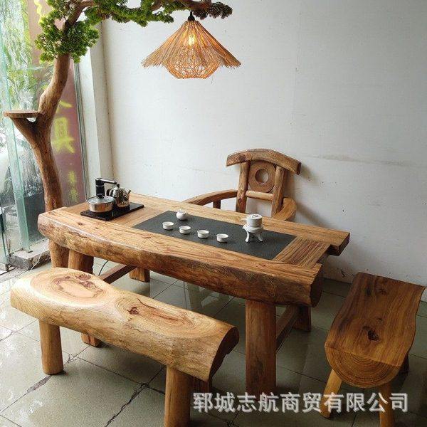 老榆木功夫茶台实木茶桌椅组合仿船木原木茶桌民宿中式茶桌椅,淘宝优惠券,粉丝福利购,淘宝优惠卷