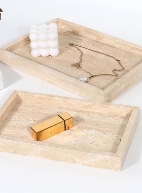 现代客厅黄洞石果盘m摆件样板房酒店卫生间香薰大理石托盘家居饰