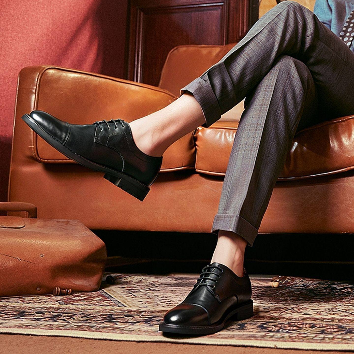 2026春新潮商务正装皮鞋男式牛皮手工三接头英伦复古实木跟德比鞋,淘宝优惠券,粉丝福利购,淘宝优惠卷