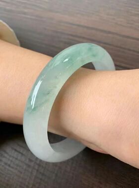 【顺丰包邮】高品质翡翠玉手镯冰种手镯女高冰油青蓝水冰种飘花翡