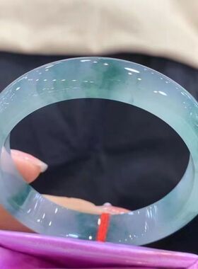 【带证】缅甸翡翠手镯冰糯种高冰蓝水飘花翡翠处理玉手镯女款通透