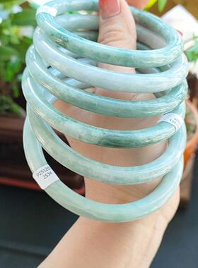 【一物一图】纯天然翡翠a货水润淡绿飘花圆条手镯55到65大圈口圆