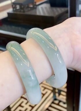 【顺丰包邮】天然缅甸老坑翡翠手镯女款飘花手镯玉石冰种平安镯圆