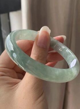 缅甸天然正品6A级翡翠手镯冰种油青浅绿清透玉手镯女