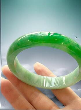 【带证】缅甸老坑正阳绿飘花翡翠手镯冰糯种天然轻奢珠宝玉手