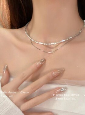 高级感碎银子双层项链女生轻奢小众设计感细闪叠戴辣妹锁骨链爆款