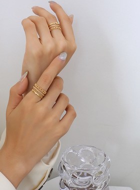 轻奢不掉色小众几何镂空开口英文字母设计戒指女生韩国简约食指