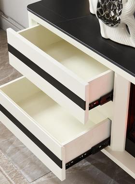 2米极简白色壁炉电视柜实木仿真火电壁炉装饰柜别墅岩板壁炉取暖