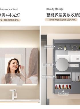 宽台面陶瓷盆圆弧实木浴室柜组合左右侧置物美妆架感应灯主柜H07