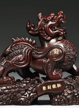 黑檀木雕貔貅摆件一对大号实木家居电视柜玄关工艺品开业乔迁送礼