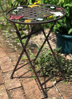 0A铁艺折叠小圆桌阳台小茶几客厅沙发角边几创意小茶桌花园装饰花