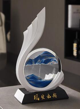 现代简约艺术风生水起流沙画桌面摆件办公室电视柜装饰树脂工艺品