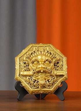 狮子咬剑纯铜摆件家居客厅大号虎头牌子挂件中国结全铜狮咬剑装饰