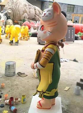 玻璃钢卡通猫女公仔雕塑大型商场店铺迎宾门头美陈园林景观摆件