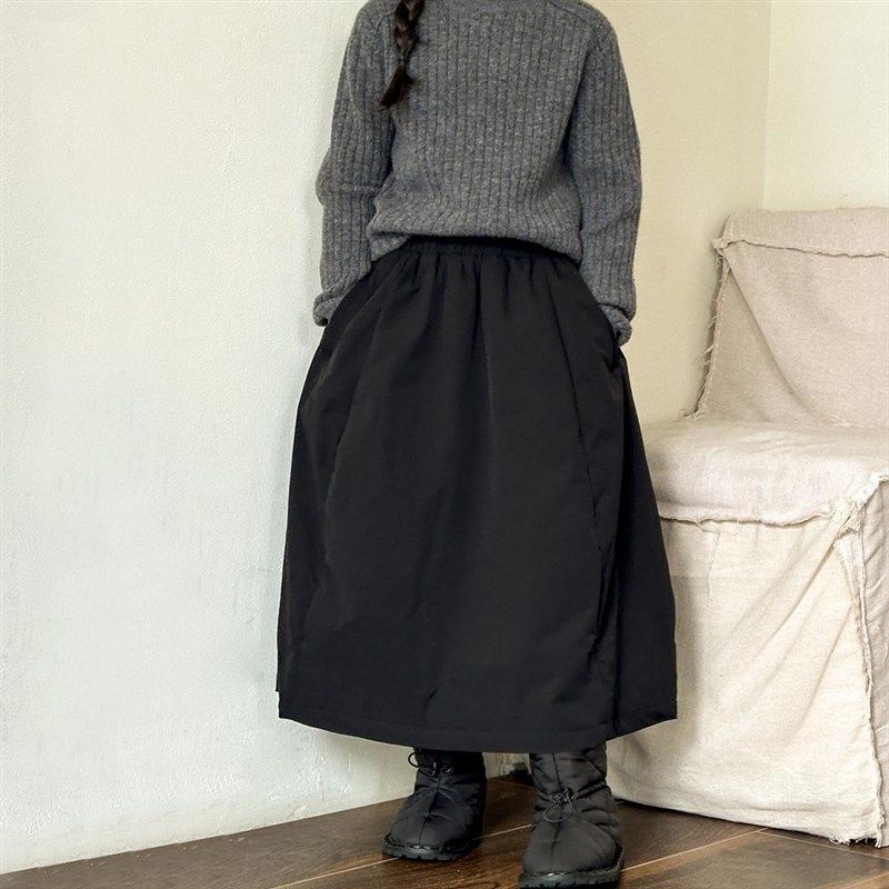 女童半身裙子秋冬款2024新款洋气儿童棉裙加厚夹棉黑色伞裙A字裙,淘宝优惠券,粉丝福利购,淘宝优惠卷