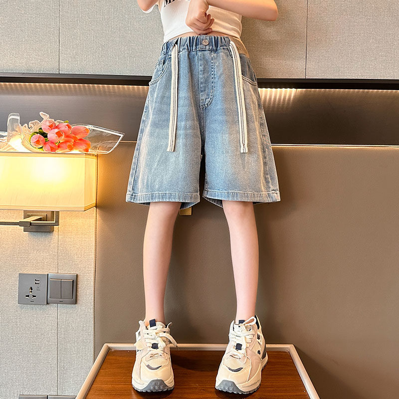 女童牛仔短裤2023夏季外穿薄款五分裤女大童宽松中裤洋气阔腿裤子,淘宝优惠券,粉丝福利购,淘宝优惠卷