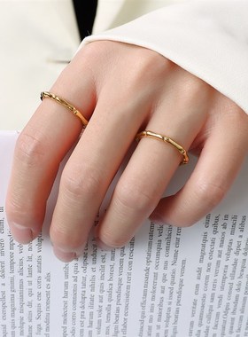 可水洗不掉色竹节冷淡风戒指简约个性食指戒高级小众设计网红时尚