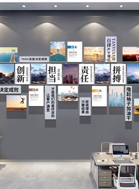 企业文化墙面装饰办公室氛围布置团队励志标语公司进门形象墙贴画