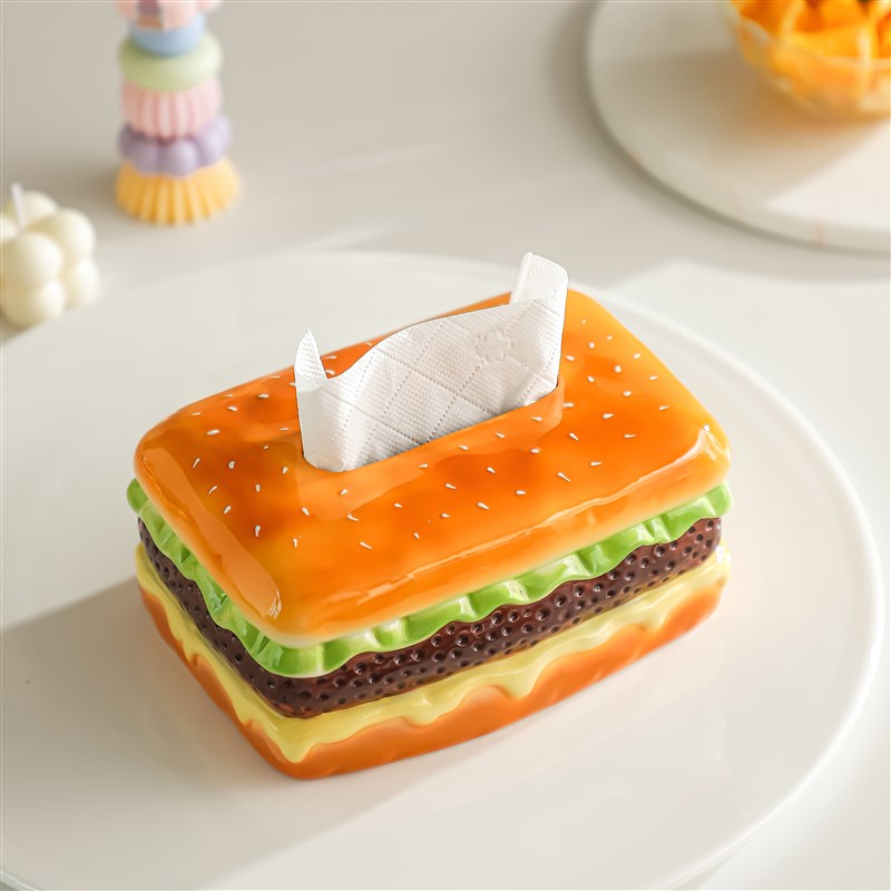 汉堡纸巾盒家用客厅茶几桌面高级感陶瓷抽纸盒创意高X档餐巾纸抽 - 图0