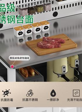 不锈钢厨房操作台洞洞板多层锅碗具收纳柜烤箱微波炉置物架餐直销
