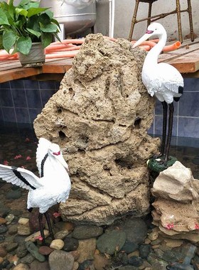 户外假山鱼池装饰花园庭院造景物件仿真仙鹤摆件树脂动物白鹭摆件