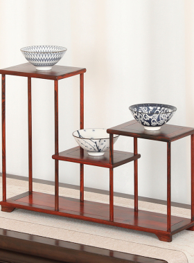 红酸枝明式盆景茶道零配摆件展示支架实J木简约博古架婚宴冷菜托