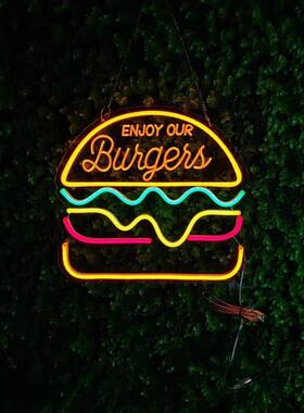 LED霓虹灯牌汉堡灯披萨薯条霓虹灯发光字创意广告牌装饰灯条