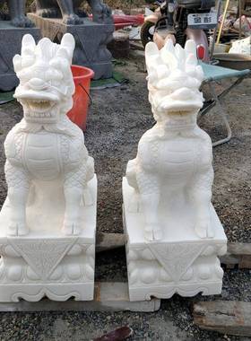 石雕青石麒麟一对门口家用大型石麒麟公司祠堂看门瑞兽雕塑摆件
