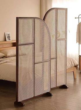 日式实木藤编屏风新款小户型客厅复古隔断墙可移动卫生间玄关座屏
