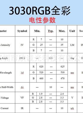 LED灯珠3030RGB1.5Wled贴片灯珠3030全彩红绿蓝发光二极管