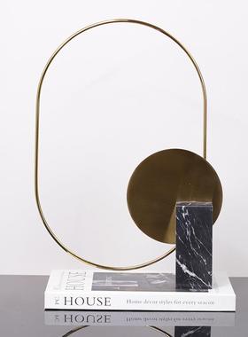北欧现代样板间创意圆圈大理石玄关几何摆件家居客厅桌面软装饰品