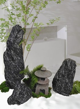 仿真黑山仿生石玻璃纤维造景观室内户外玄关楼梯枯山水X庭院组合