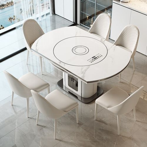 岛台餐桌椅组合一体轻奢现代简约多功能电磁炉可伸缩方圆两用餐桌 - 图1