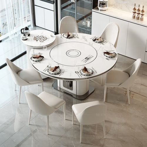 岛台餐桌椅组合一体轻奢现代简约多功能电磁炉可伸缩方圆两用餐桌 - 图0