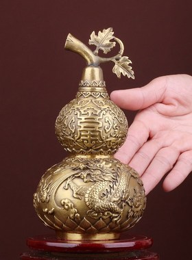 全件葫芦摆铜龙凤葫芦家居玄关书房办公室桌面开饰品可装盖铜葫芦