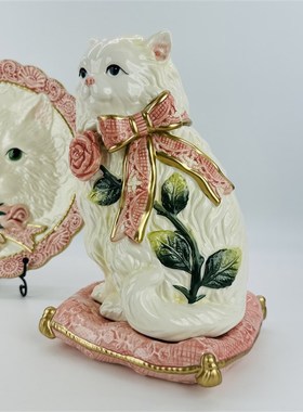 外单手绘陶瓷猫i神态超绝 贵气老钱猫 重工手绘波斯猫陶瓷摆件