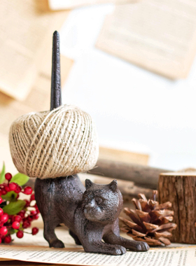 JK慕空间  复古铸铁小猫麻绳线整理架花园阳台装饰摆件桌面收纳架