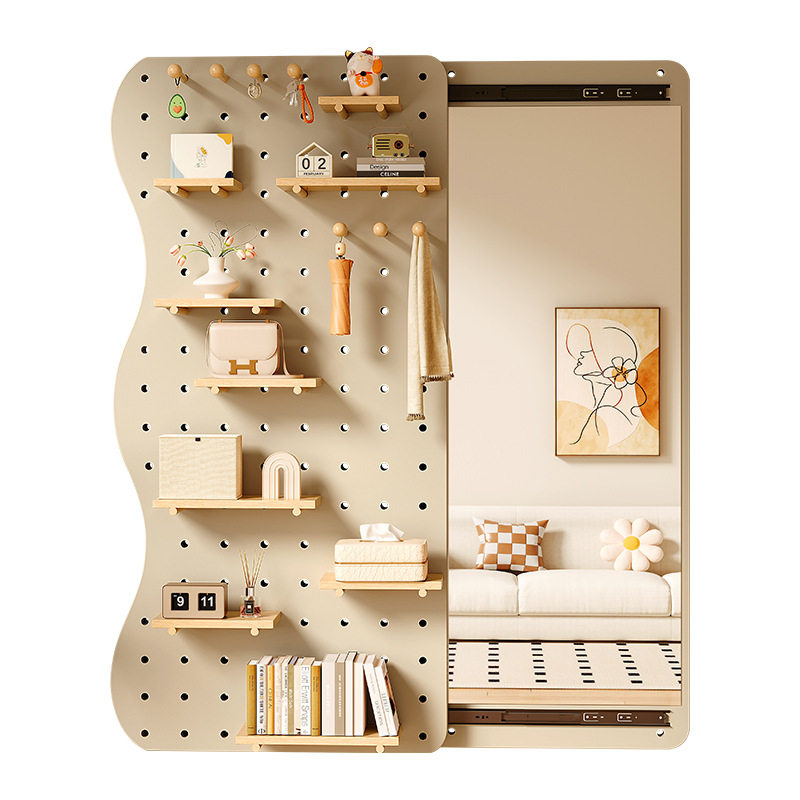 Solid wood hole panel dressing mirror integrated entrance entrance hall with mirror storage rack wall full-body mirror