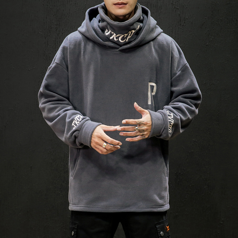 Runing X摇粒绒连帽外套男春秋2025新款纯色重磅大码宽松高领卫衣 - 图2