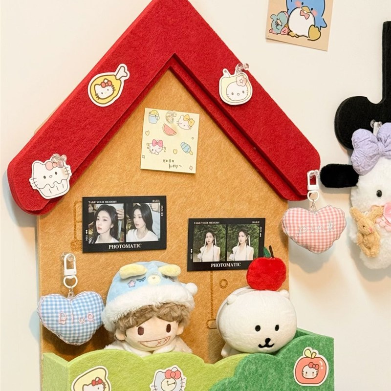 可爱小房子毛毡卡通软木板新款装饰照G片墙面墙免打孔留言板不伤 - 图0