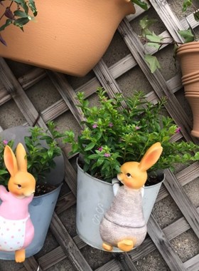 创意户外可爱兔子花缸花盆挂件花园树脂装饰杂货摆件小动物装饰