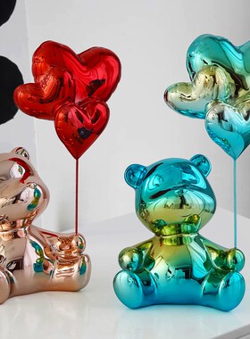 创意暴力熊红色气球高级装饰品摆件高档客厅桌面电镀站立乔迁礼物