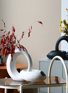 创意个性玄关入户月亮陶瓷花瓶组合收纳水培分离式摆件酒店装饰